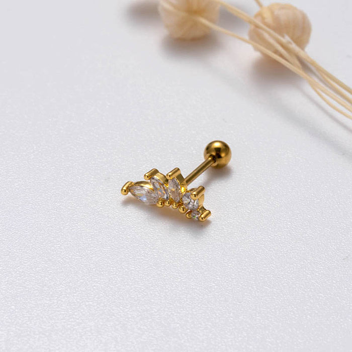 1 Piece Sweet Simple Style Pentagram Flower Butterfly Plating Inlay Stainless Steel  Zircon 18K Gold Plated Cartilage Earrings