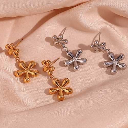 1 Pair Simple Style Classic Style Flower Plating Stainless Steel  18K Gold Plated Ear Studs