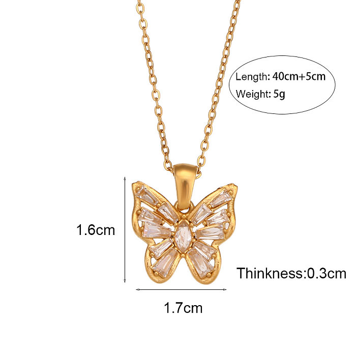 Fashion Butterfly Stainless Steel  Necklace Plating Inlay Zircon Stainless Steel  Necklaces
