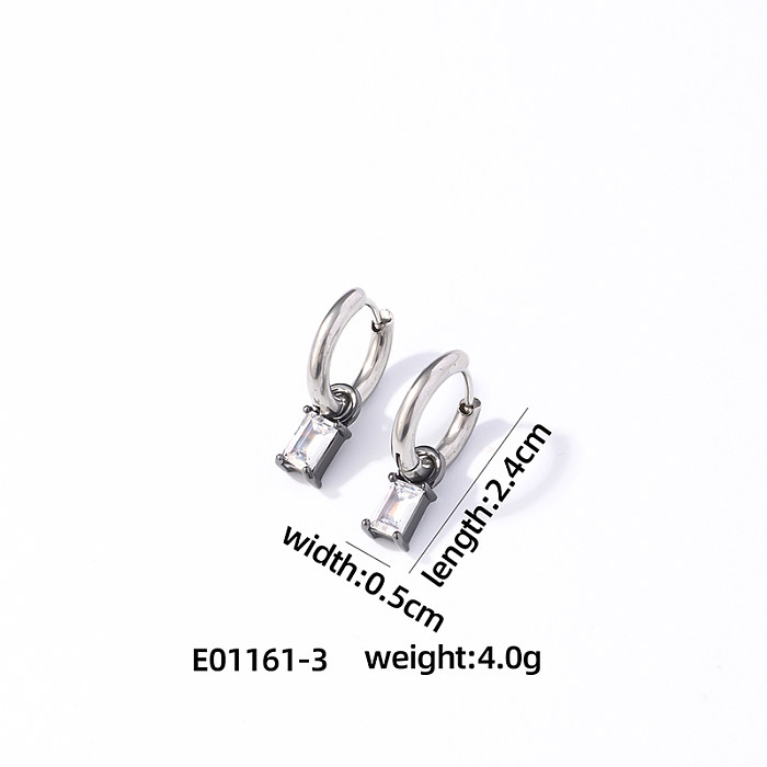 1 Pair Simple Style Shiny Rectangle Plating Inlay Stainless Steel  Zircon Drop Earrings