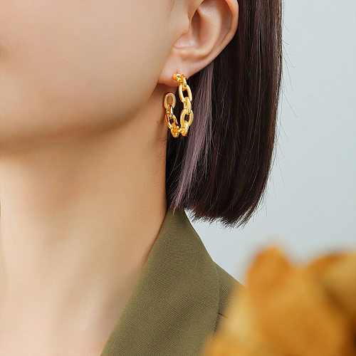 Interlocking C-shaped Earrings Stainless Steel Plated 18k Real Gold Earrings