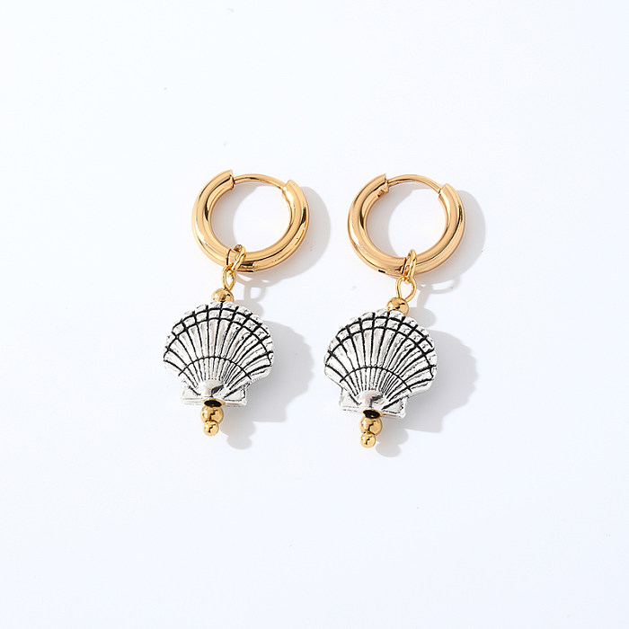 1 Pair Casual Retro Cool Style Cross Scallop Heart Shape Plating Stainless Steel  Drop Earrings