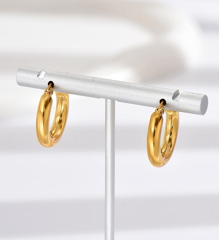1 Pair Simple Style Round Stainless Steel  Polishing Plating 14K Gold Plated Hoop Earrings