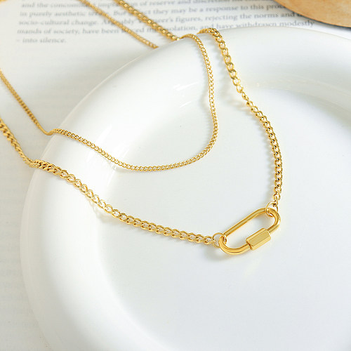 1 Stück schlichte, ovale, geschichtete Halsketten aus Edelstahl