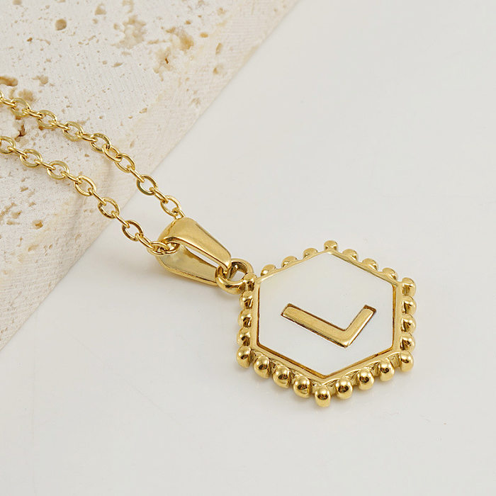Fashion Letter Stainless Steel  Stainless Steel Plating Inlay Shell Pendant Necklace 1 Piece