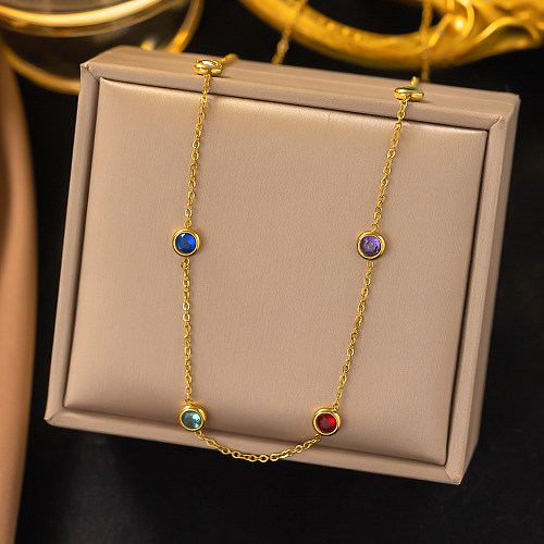 Mehrfarbige, mit 18 Karat vergoldete Halskette im originellen Design mit Edelstahlbeschichtung