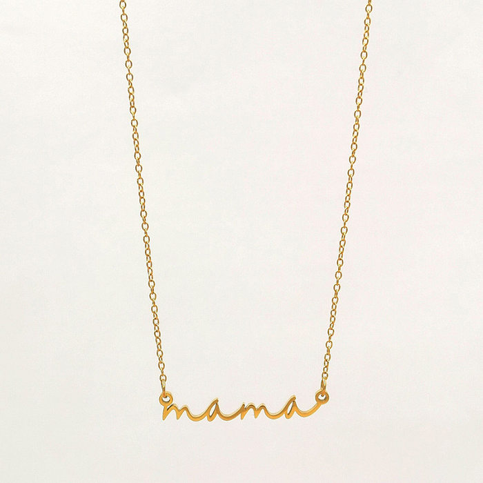 Colar de aço inoxidável em forma de letra com pingente dourado simples da moda