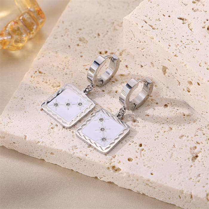 1 Pair Cute Sweet Square Plating Stainless Steel  White Gold Plated Earrings
