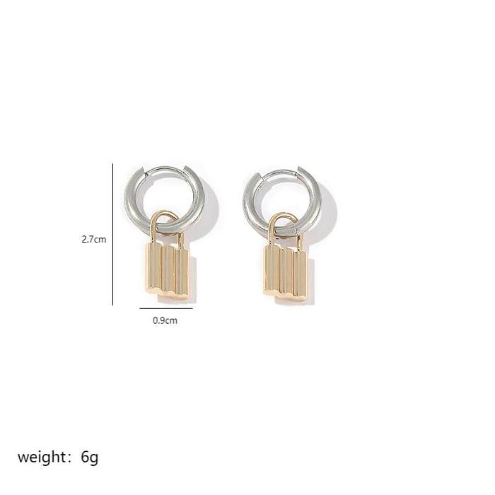 1 Pair IG Style Simple Style Lock Polishing Plating Stainless Steel  18K Gold Plated Drop Earrings