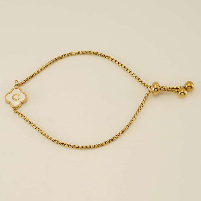 INS Style Casual Four Leaf Clover Letter Titanium Steel Plating Inlay Shell 18K Gold Plated Bracelets