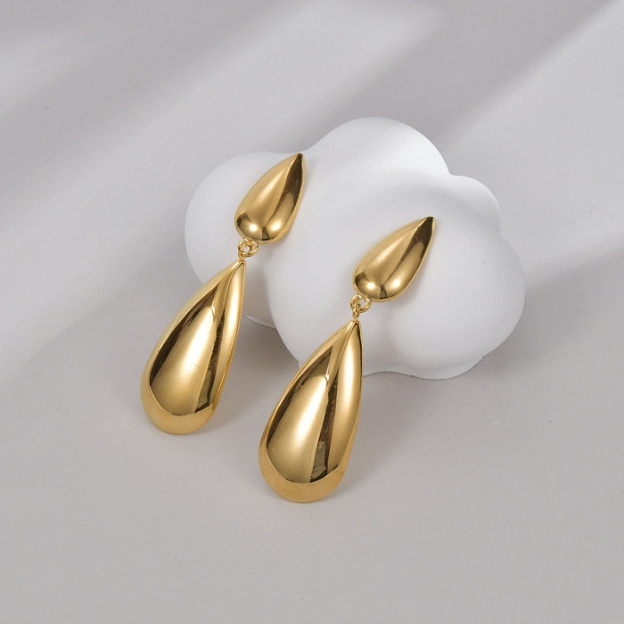 1 Pair Shiny Water Droplets Plating Stainless Steel  18K Gold Plated Ear Studs