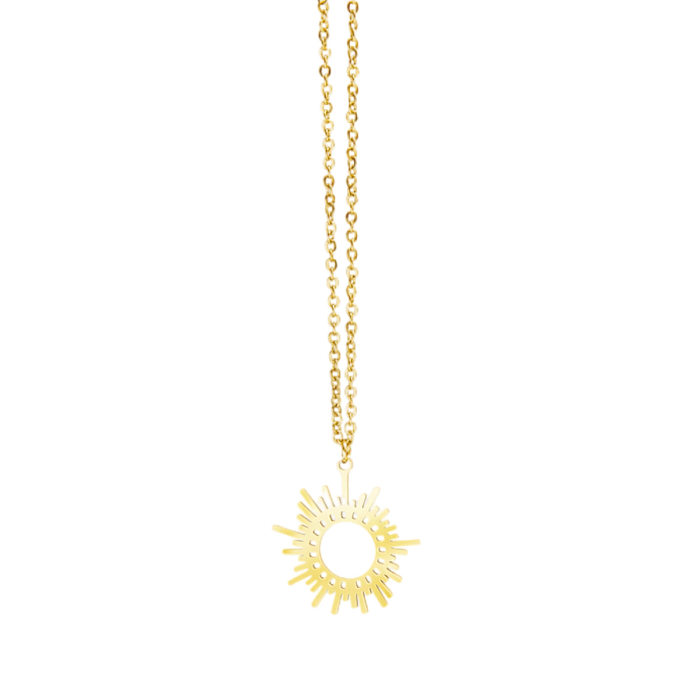 Collar simple de acero inoxidable con forma de sol, cadena de clavícula chapada en oro de 14 quilates