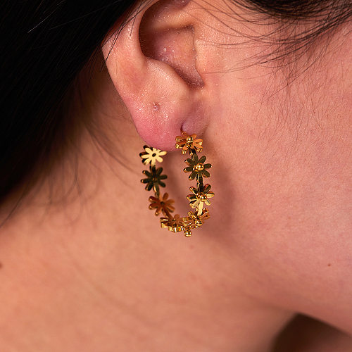 1 par de pendientes elegantes chapados en oro de 18 quilates de acero inoxidable con diseño de Margarita para mujer