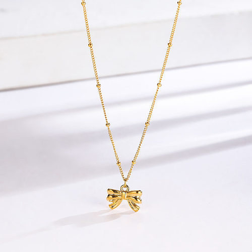 Sweet Bow Knot Stainless Steel  Stainless Steel Plating 18K Gold Plated Pendant Necklace