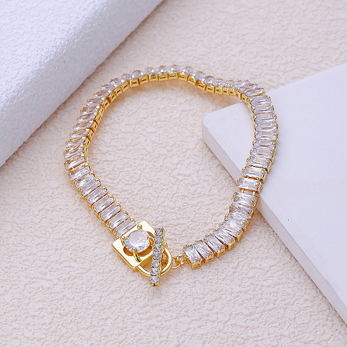 Elegante, glamouröse, luxuriöse, geometrische Edelstahl-Inlay-Zirkon-Weißgold-Armbänder