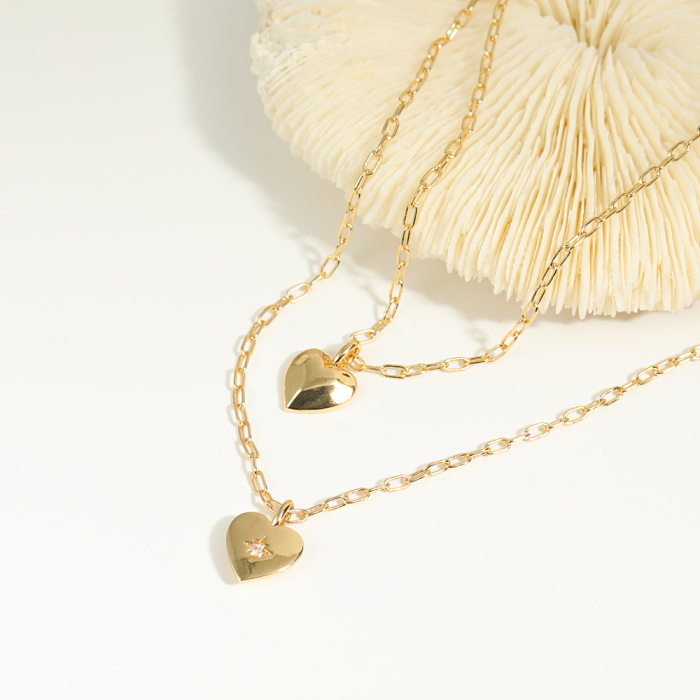 Einfache Retro-Halskette mit Anhänger in Herzform, Edelstahl-Beschichtung, Inlay, Zirkon, vergoldet