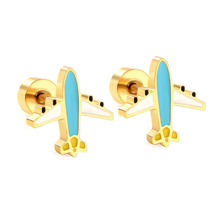 Fashion Airplane Duck Stainless Steel  Plating Ear Studs 1 Pair