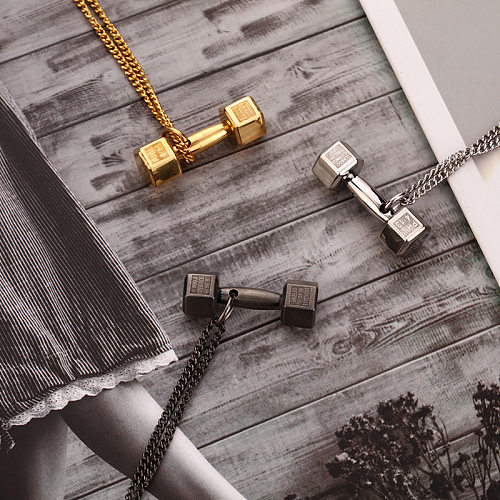 Hip-Hop Dumbbell Stainless Steel Necklace 1 Piece
