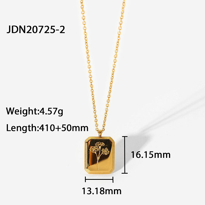 18k Gold-plated Stainless Steel  December Flower Jewelry Square Pendant Necklace