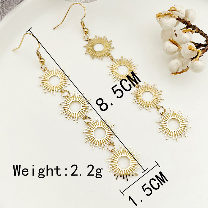 1 Pair Vintage Style Roman Style Sun Flower Plating Stainless Steel  Gold Plated Drop Earrings