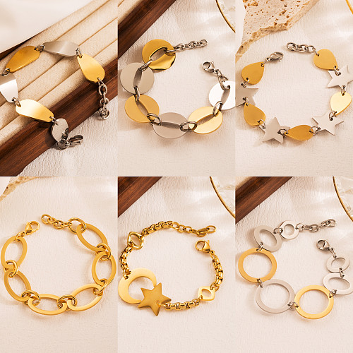 Hip-Hop Cool Style Round Star Oval Stainless Steel Plating 18K Gold Plated Bracelets