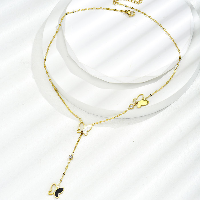 Collier avec pendentif papillon en forme de coquille creuse en or, en acier inoxydable, Simple, à la mode