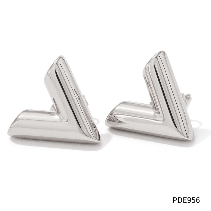 Simple Style V Shape Stainless Steel  Plating Ear Studs 1 Pair
