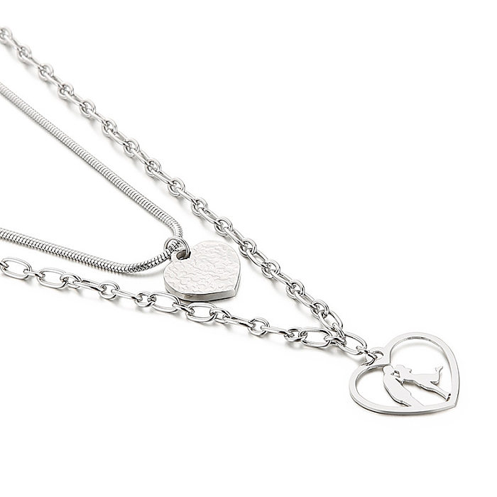 Fashion Heart Shape Stainless Steel Layered Necklaces Stainless Steel  Necklaces
