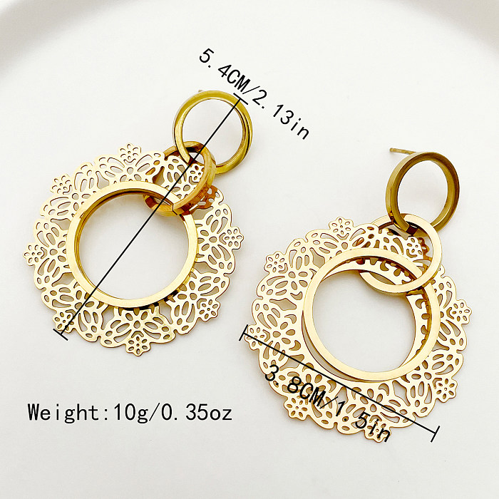 1 Pair Commute Flower Plating Hollow Out Stainless Steel  Gold Plated Drop Earrings