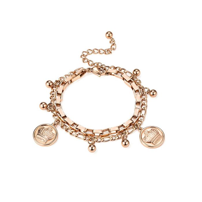 Simple Style Classic Style Crown Stainless Steel Rose Gold Plated Bracelets In Bulk