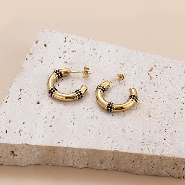 1 par de brincos de orelha banhados a ouro 18K, estilo retrô clássico, cobra, olho de palma, aço inoxidável