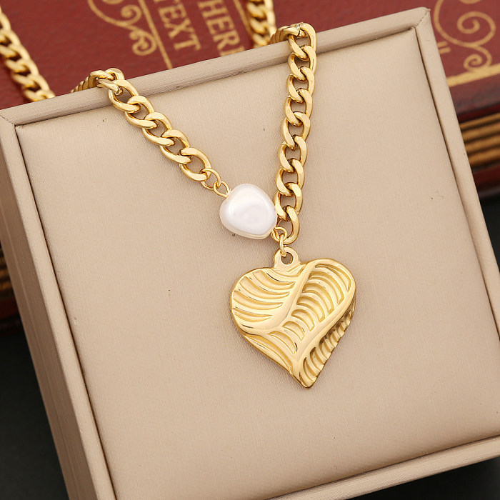 Wholesale Baroque Style Irregular Cross Heart Shape Stainless Steel  Imitation Pearl Necklace