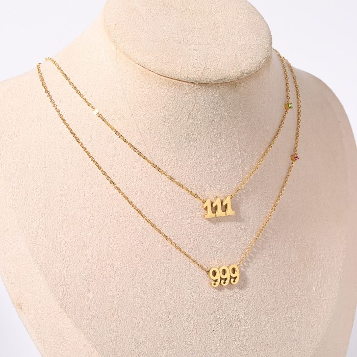 Casual Simple Style Number Stainless Steel  Plating Inlay Zircon Gold Plated Necklace