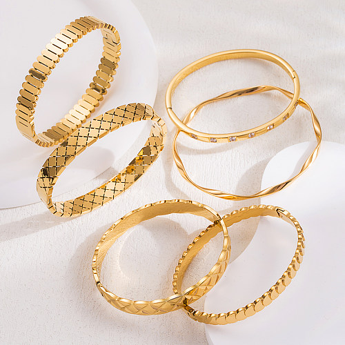 Bracelet plaqué or 18 carats en acier inoxydable avec zircon de couleur unie de style vintage IG
