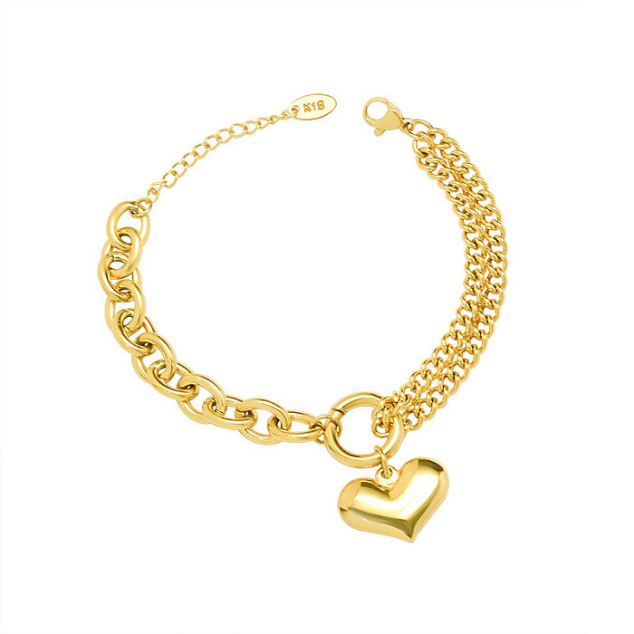 Heavy Rough Flat Love-shaped Wild Heart Titanium Steel Plated 18K Gold Bracelet For Women