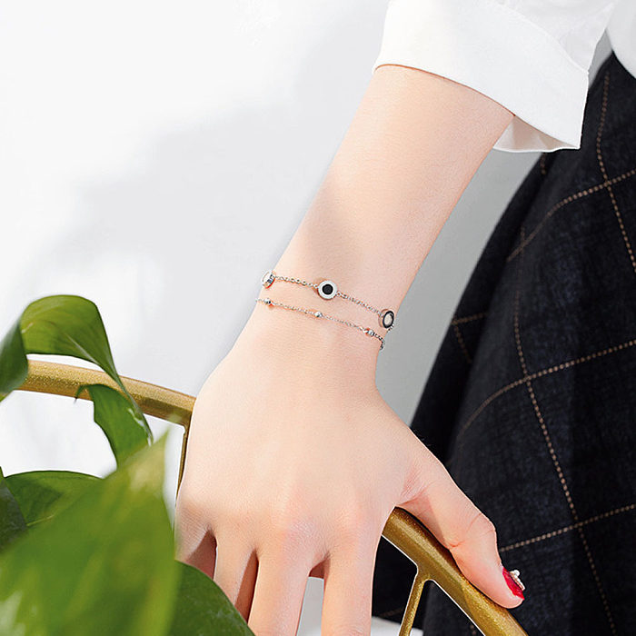 Bracelet rond réglable en acier et titane incrusté de coquille blanche pour femmes, nouveau Style
