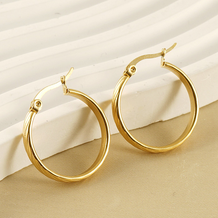 1 Pair Retro Simple Style Round Stripe Stainless Steel  Plating 18K Gold Plated Hoop Earrings