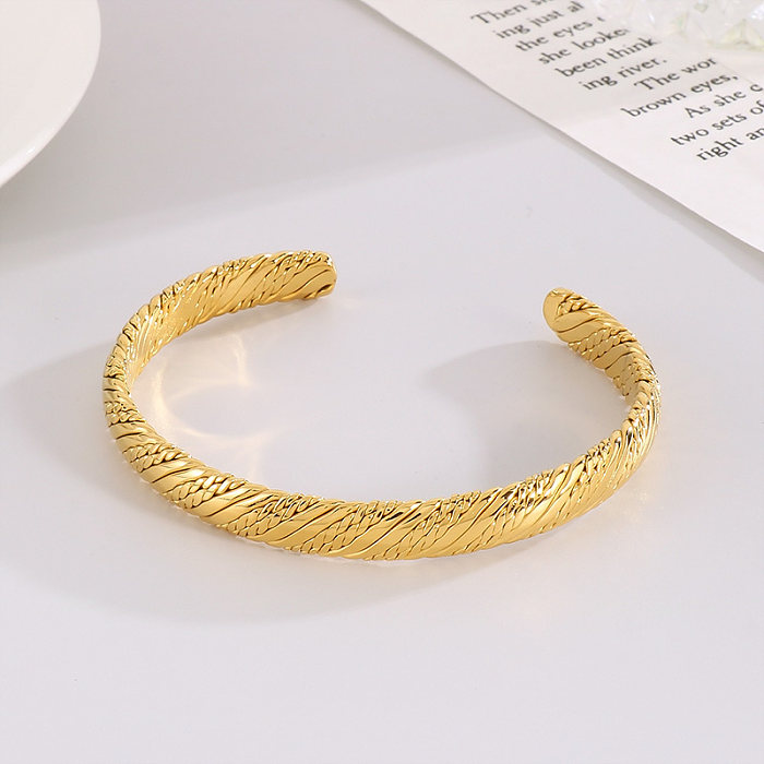 Simple Style Streetwear Solid Color Stainless Steel 18K Gold Plated Cuff Bracelets In Bulk