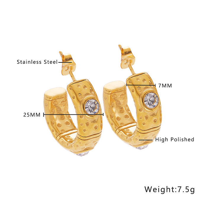 1 Paar klassische C-förmige U-förmige Überzug-Inlay-Ohrringe aus Edelstahl mit Zirkon und 18-Karat-Vergoldung