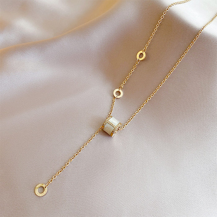 Elegant Solid Color Stainless Steel  Plating Inlay Zircon Gold Plated Pendant Necklace