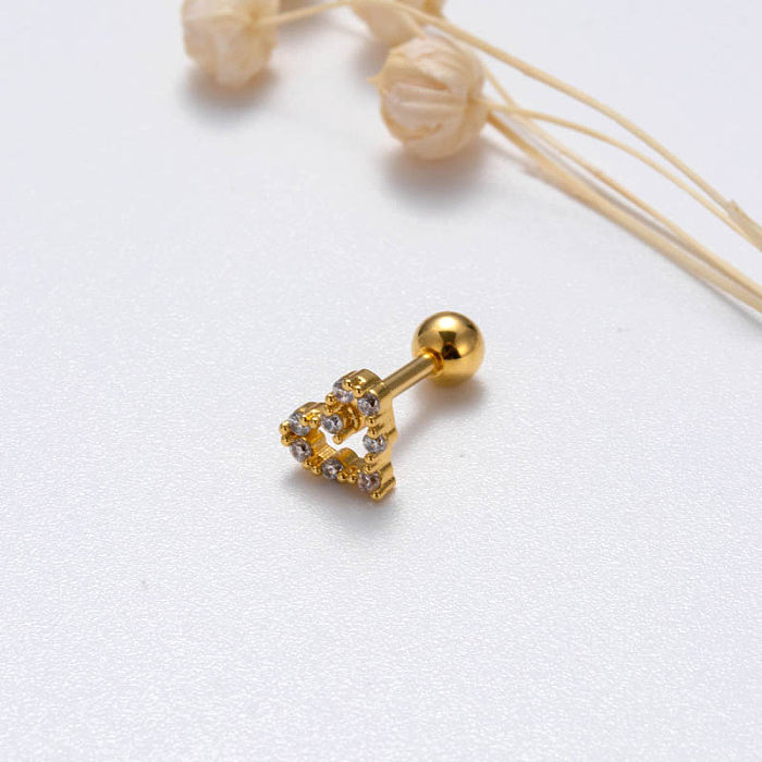 1 peça doce estilo simples formato de coração borboleta chapeamento incrustação de aço inoxidável zircão 18K brincos de cartilagem banhados a ouro