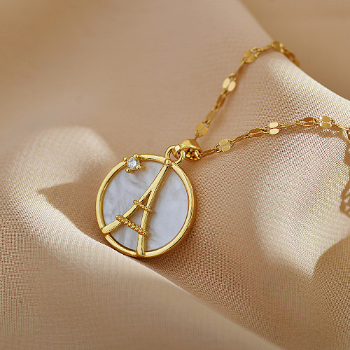 IG Style Simple Style Round Tower Stainless Steel Copper Plating Inlay Shell Zircon Pendant Necklace