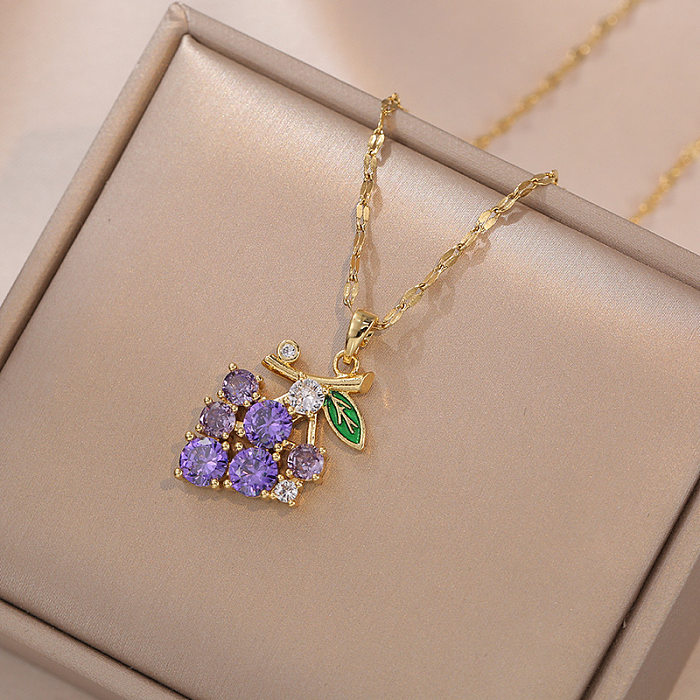 INS Style Modern Style Grape Stainless Steel Inlay Zircon Pendant Necklace
