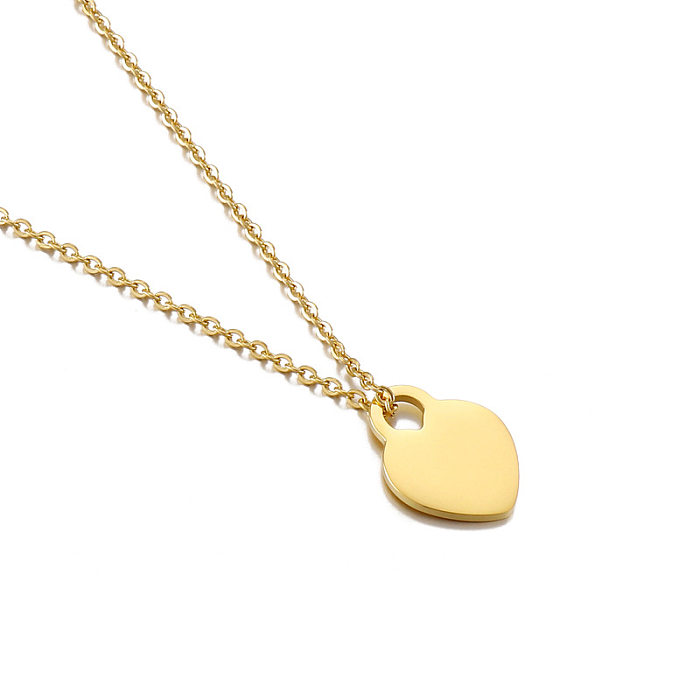 Pendentif lisse en forme de cœur, collier en acier inoxydable, chaîne de clavicule en forme de cœur, bijoux à la mode