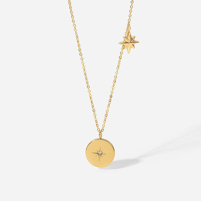 Collier pendentif étoile à huit branches en acier inoxydable plaqué or 18 carats pour femme