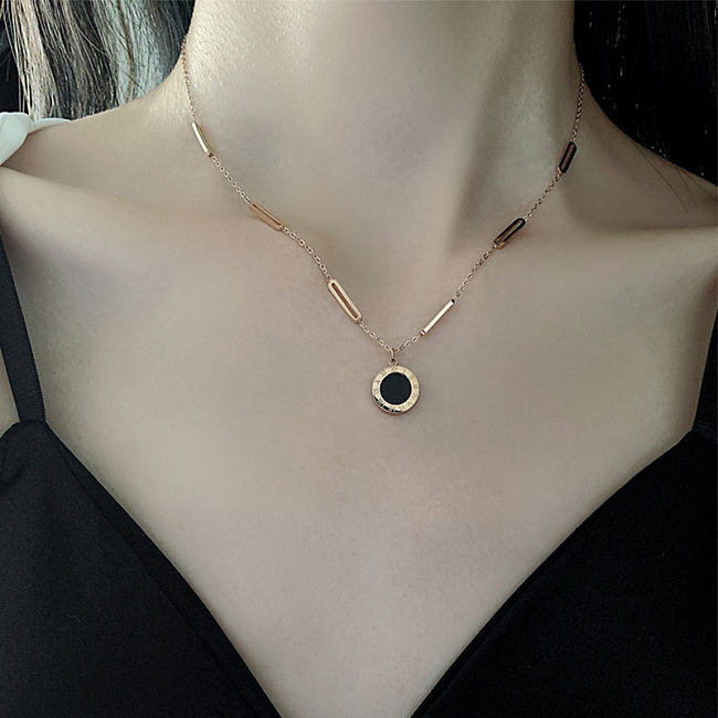 IG Style Simple Style Round Number Stainless Steel Plating Inlay Shell 18K Gold Plated Pendant Necklace