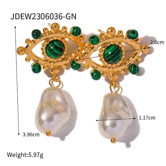 1 Paar schlichte Teufelsaugen-Ohrringe mit Inlay aus Edelstahl mit Perle und 18-Karat-Vergoldung