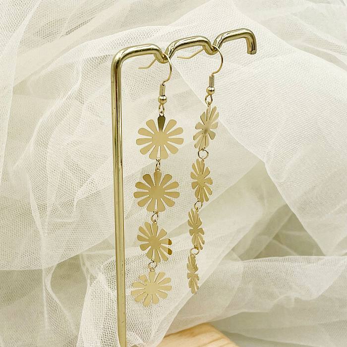 Fashion Flower Stainless Steel  Tassel Plating Drop Earrings 1 Pair