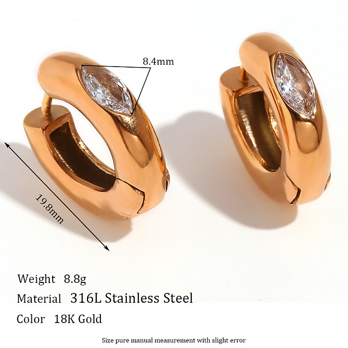 1 Pair Simple Style Solid Color Plating Inlay Stainless Steel  Zircon 18K Gold Plated Earrings