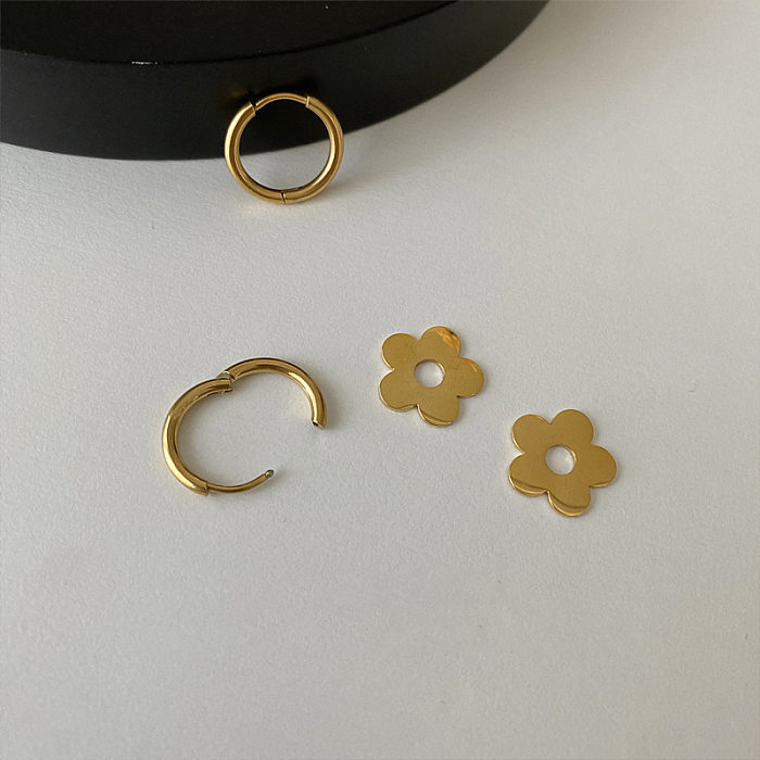 1 paire de boucles d'oreilles pendantes en acier inoxydable plaqué fleur de Style japonais